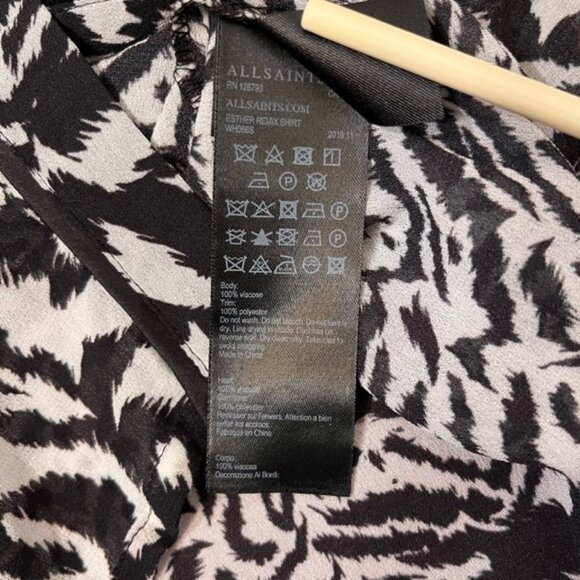 All Saints Ester Remix Zebra Animal Print Sheer Black White Womens Shirt - Picture 8 of 10